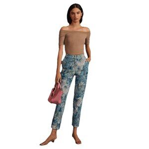 Anthropologie En Saison Alexandra Trousers Blue Floral Jacquard Pants Size M New